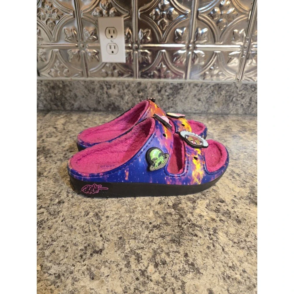 Crocs Ron English X Area 54 Cozzzy Multi Black Sandals M7 W9 Limited Edition Glo